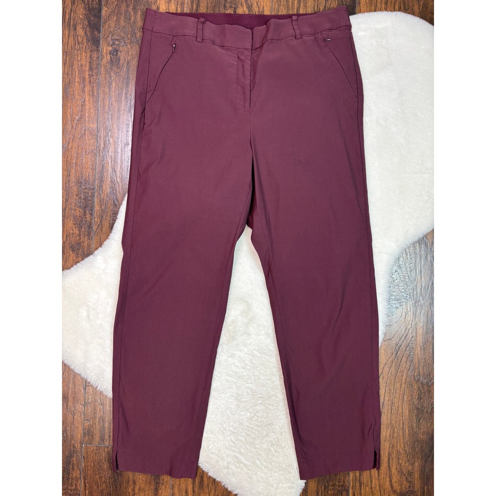 Lane Bryant Dress Pants 18 Burgundy Tapered Leg Ankle Slit Elastic Waist Women